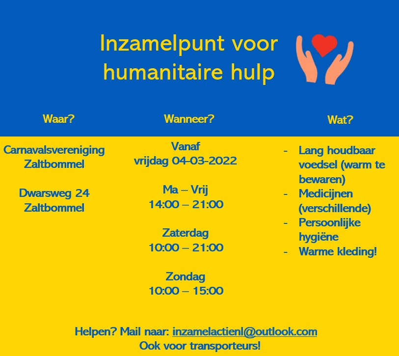 Inzamelactie humanitaire hulp Oekraïne